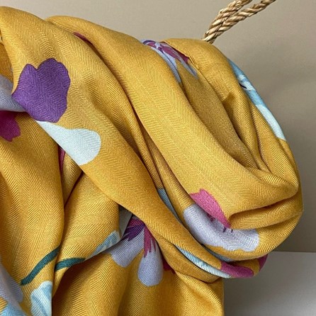 Violas Print Scarf in Mustard Yellow Violas Print Scarf in Mustard Yellow