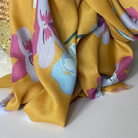 Violas Print Scarf in Mustard Yellow Violas Print Scarf in Mustard Yellow