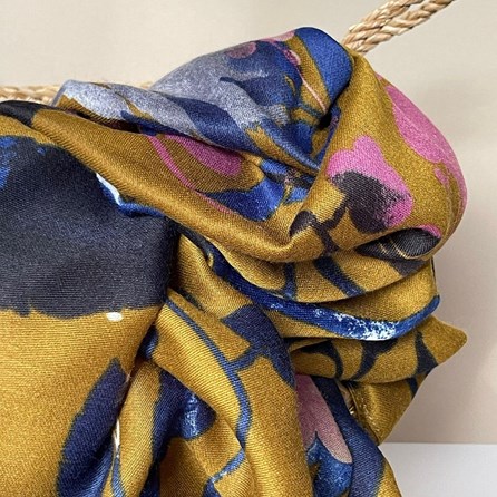 Autumn Leaves Print Scarf in Mustard Yellow Autumn Leaves Print Scarf in Mustard Yellow