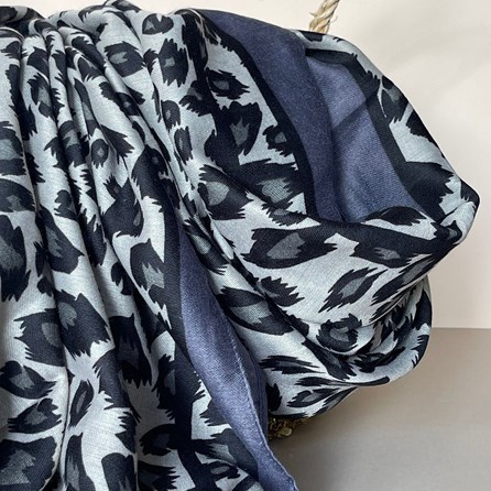 Leopard Print Scarf with Double Grey and Black Border Leopard Print Scarf with Double Grey and Black Border