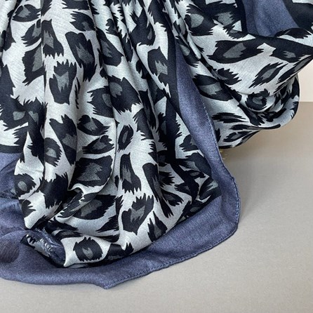 Leopard Print Scarf with Double Grey and Black Border Leopard Print Scarf with Double Grey and Black Border