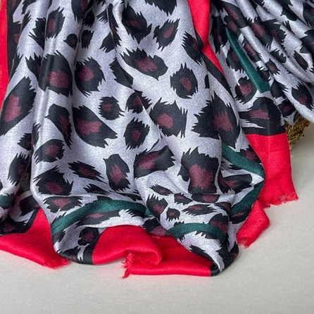 Leopard Print Scarf with Double Red and Green Border Leopard Print Scarf with Double Red and Green Border
