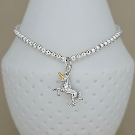 Sterling Silver Bead Bracelet with Unicorn Charm Sterling Silver Bead Bracelet with Unicorn Charm