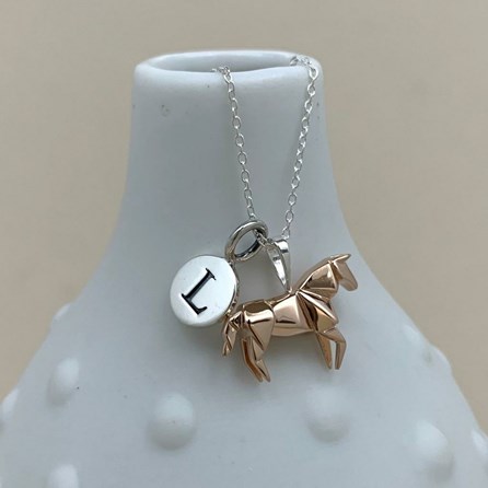 Personalised Rose Gold Plated Origami Horse Necklace Personalised Rose Gold Plated Origami Horse Necklace