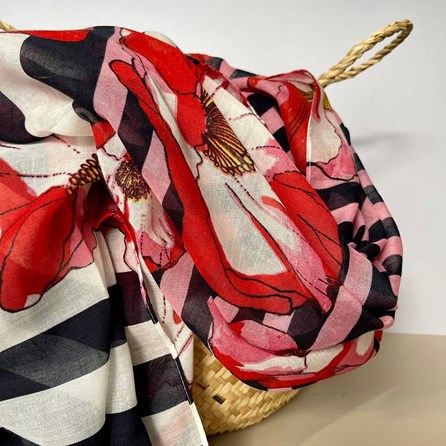 Poppy & Stripe Printed Scarf in Navy Blue Poppy & Stripe Printed Scarf in Navy Blue
