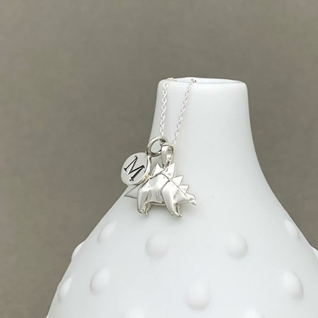 Personalised Solid Silver Origami Stegosaurus Necklace Personalised Solid Silver Origami Stegosaurus Necklace