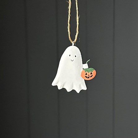 Tin Ghost with Pumpkin Hanging Halloween Decoration Tin Ghost with Pumpkin Hanging Halloween Decoration
