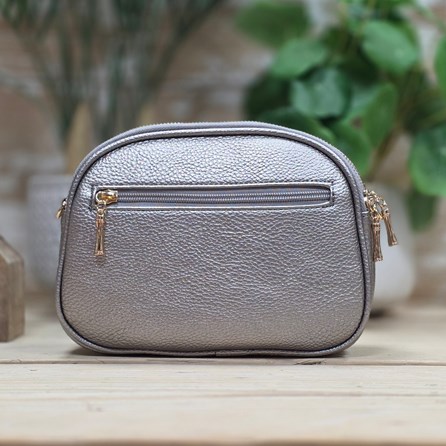 Triple Zip Cross Body Bag in Silver Grey Triple Zip Cross Body Bag in Silver Grey