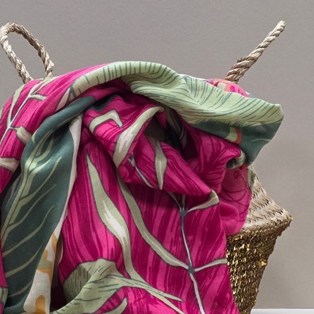 Tropical Leaves & Flowers Print Scarf in Red