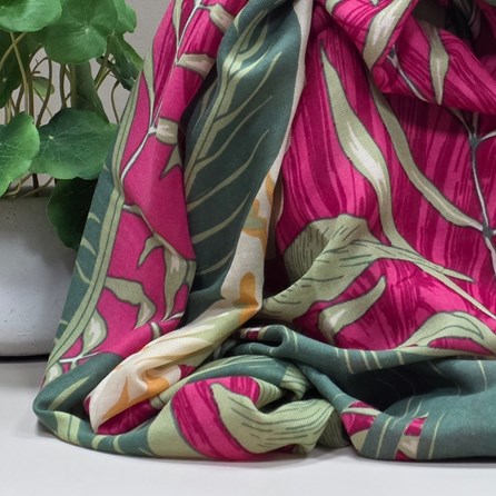 Tropical Leaves & Flowers Print Scarf in Red