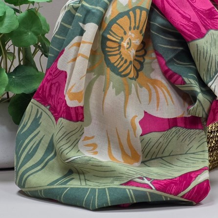 Tropical Leaves & Flowers Print Scarf in Red
