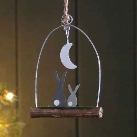 Two Moon Gazing Rabbits Hanging Christmas Decoration