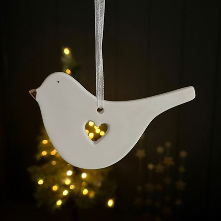 White Bird With Heart Cut Out Hanging Decoration