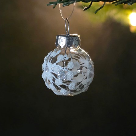 White Snowflake Clear Glass Bauble Christmas Decoration