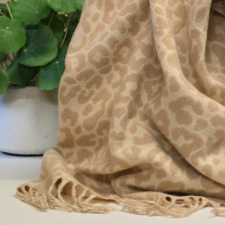 Winter Leopard Blanket Scarf in Cream