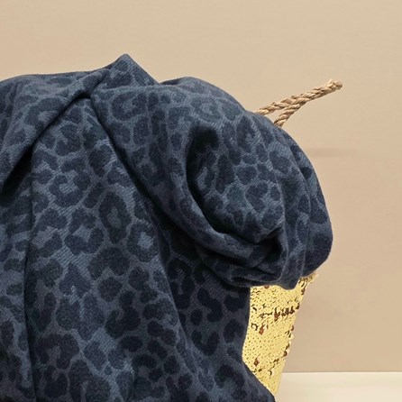 Winter Leopard Blanket Scarf in Navy Blue