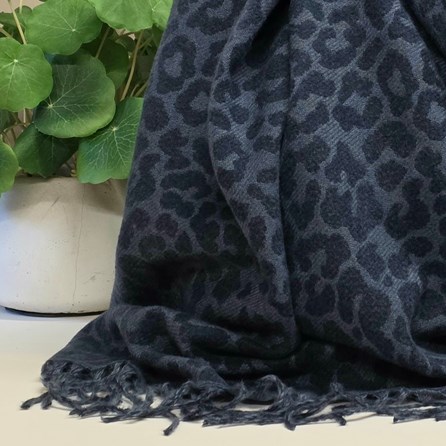 Winter Leopard Blanket Scarf in Navy Blue Winter Leopard Blanket Scarf in Navy Blue