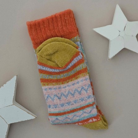 Wool Blend Nordic Socks in Orange