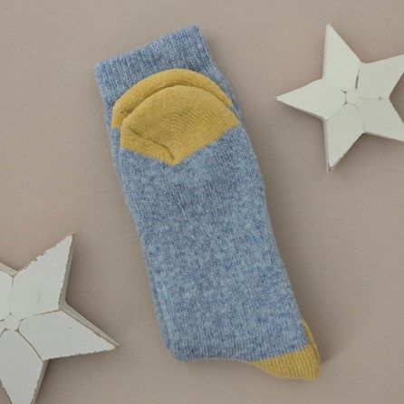 Wool Blend Socks in Dusky Blue & Yellow