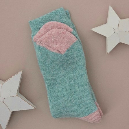 Wool Blend Socks in Turquoise & Pink