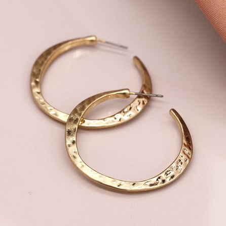 Worn Gold Plated Hammered Hoop Earrings
