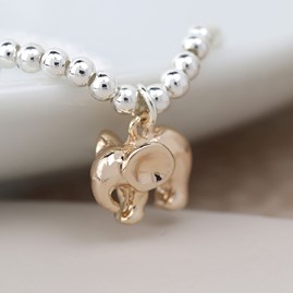 Rose Gold Plated Elephant on Silver Ball Bead Bracelet Rose Gold Plated Elephant on Silver Ball Bead Bracelet