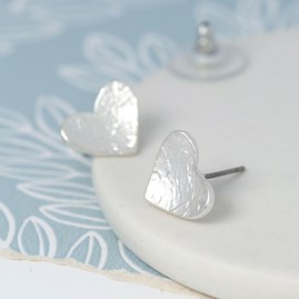 Silver Plated Foil Texture Heart Stud Earrings Silver Plated Foil Texture Heart Stud Earrings