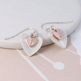 Silver and Rose Gold Plated Folded Hearts Earrings