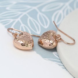Rose Gold Plated Hammered Heart Drop Earrings Rose Gold Plated Hammered Heart Drop Earrings