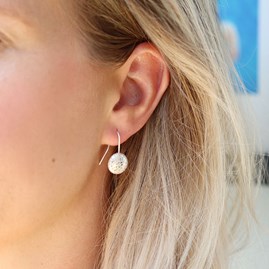 Worn Silver Plated Hammered Button Drop Earrings Worn Silver Plated Hammered Button Drop Earrings