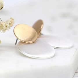 Brushed Gold and Silver Plated Double Disc Drop Earrings Brushed Gold and Silver Plated Double Disc Drop Earrings