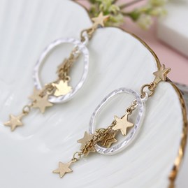Hammered Hoop With Stars On Chains Earrings Hammered Hoop With Stars On Chains Earrings