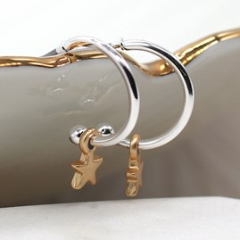 Silver Plated Hoop Stud Earrings with Star Silver Plated Hoop Stud Earrings with Star