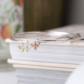 Three Strand Bangle with Bee Charms Three Strand Bangle with Bee Charms