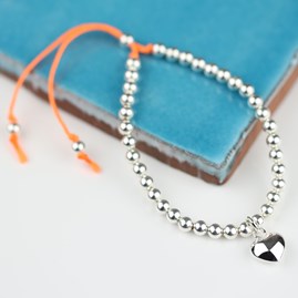 Silver Heart And Bead Friendship Bracelet Silver Heart And Bead Friendship Bracelet Orange