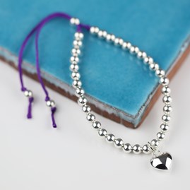 Silver Heart And Bead Friendship Bracelet Silver Heart And Bead Friendship Bracelet Purple