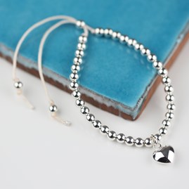 Silver Heart And Bead Friendship Bracelet Silver Heart And Bead Friendship Bracelet