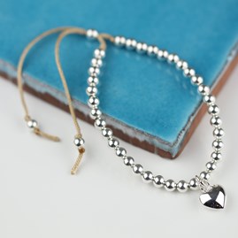 Silver Heart And Bead Friendship Bracelet Silver Heart And Bead Friendship Bracelet