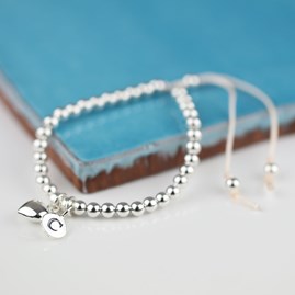 Personalised Silver Heart And Bead Friendship Bracelet Personalised Silver Friendship Bracelet Nude