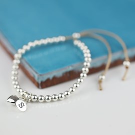 Personalised Silver Heart And Bead Friendship Bracelet Personalised Silver Friendship Bracelet Caramel