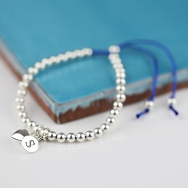 Personalised Silver Heart And Bead Friendship Bracelet Personalised Silver Friendship Bracelet Peacock Blue