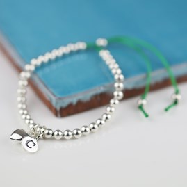 Personalised Silver Heart And Bead Friendship Bracelet Personalised Silver Friendship Bracelet Emerald Green