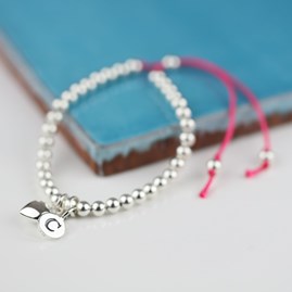 Personalised Silver Heart And Bead Friendship Bracelet Personalised Silver Friendship Bracelet Pink