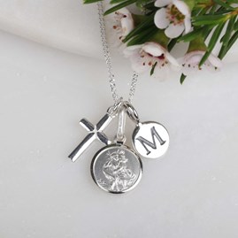 Personalised St. Christopher And Silver Cross Necklace Personalised St. Christopher And Silver Cross Necklace