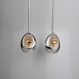 Oval Earrings With Miniature Hanging Heart Oval Earrings With Miniature Hanging Heart Silver