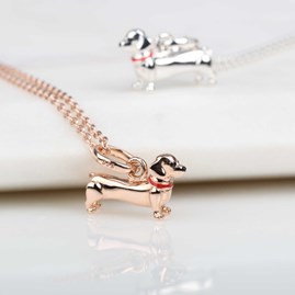 Solid Silver Dachshund Pendant Rose Gold Dachshund Pendant