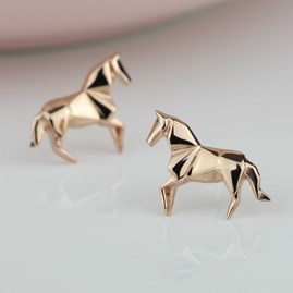 Silver And Rose Gold Plated Origami Horse Earrings