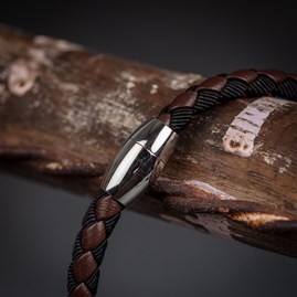 Men's Leather And Cord Bracelet Black and Brown