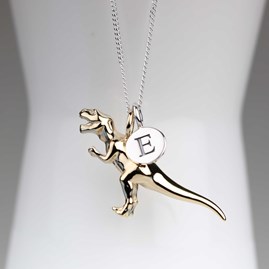 Personalised T Rex Necklace Personalised Solid Silver T Rex Necklace Gold