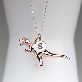 Personalised T Rex Necklace Personalised Solid Silver T Rex Necklace Rose Gold